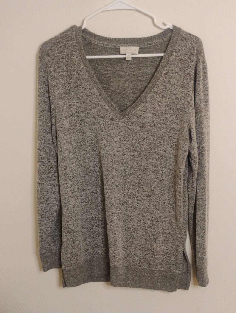Lucky Brand Women's Gray Oversized Marled V-Neck Pullover